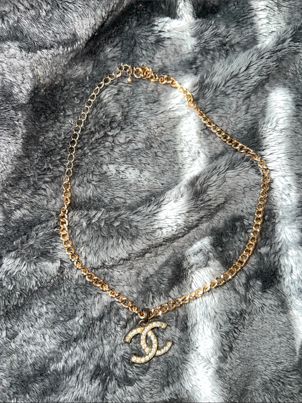 Handmade Gold-Tone Chain Necklace with Crystal CC Charm